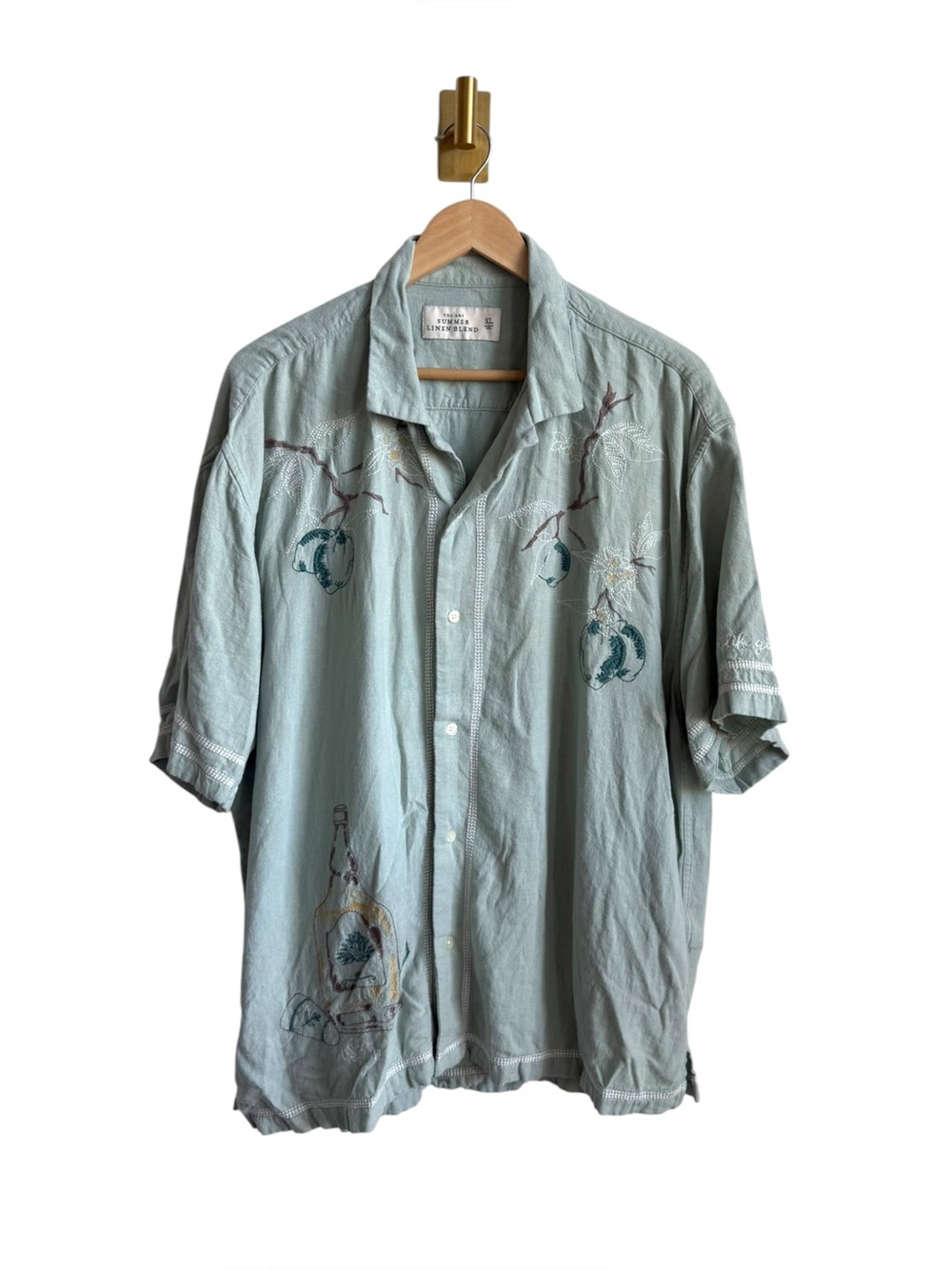 Abercrombie & Fitch Men's Summer Linen Blend Embroidered Camp Collar Shirt XL